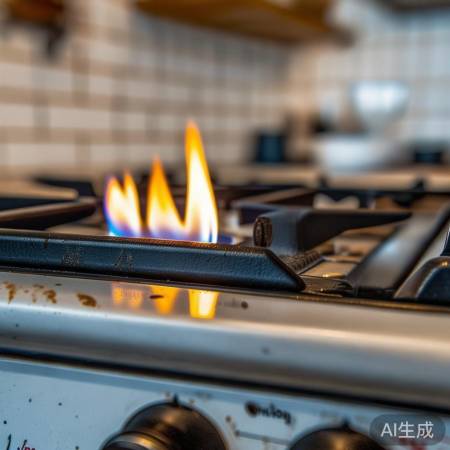 燃气灶喷火嘴胶水老化，注意油污