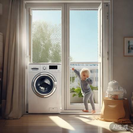 儿童房阳台洗衣机，节省空间，高