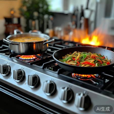 燃气灶火力精准，烹饪得心应手。