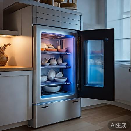 消毒柜安装完毕，餐具高温消毒。