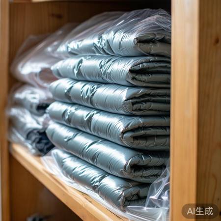 羽绒服存法:叠好密封防霉。