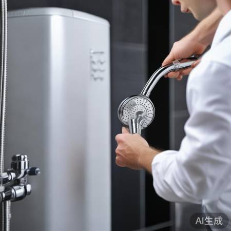 安装花洒头,紧固热水器。